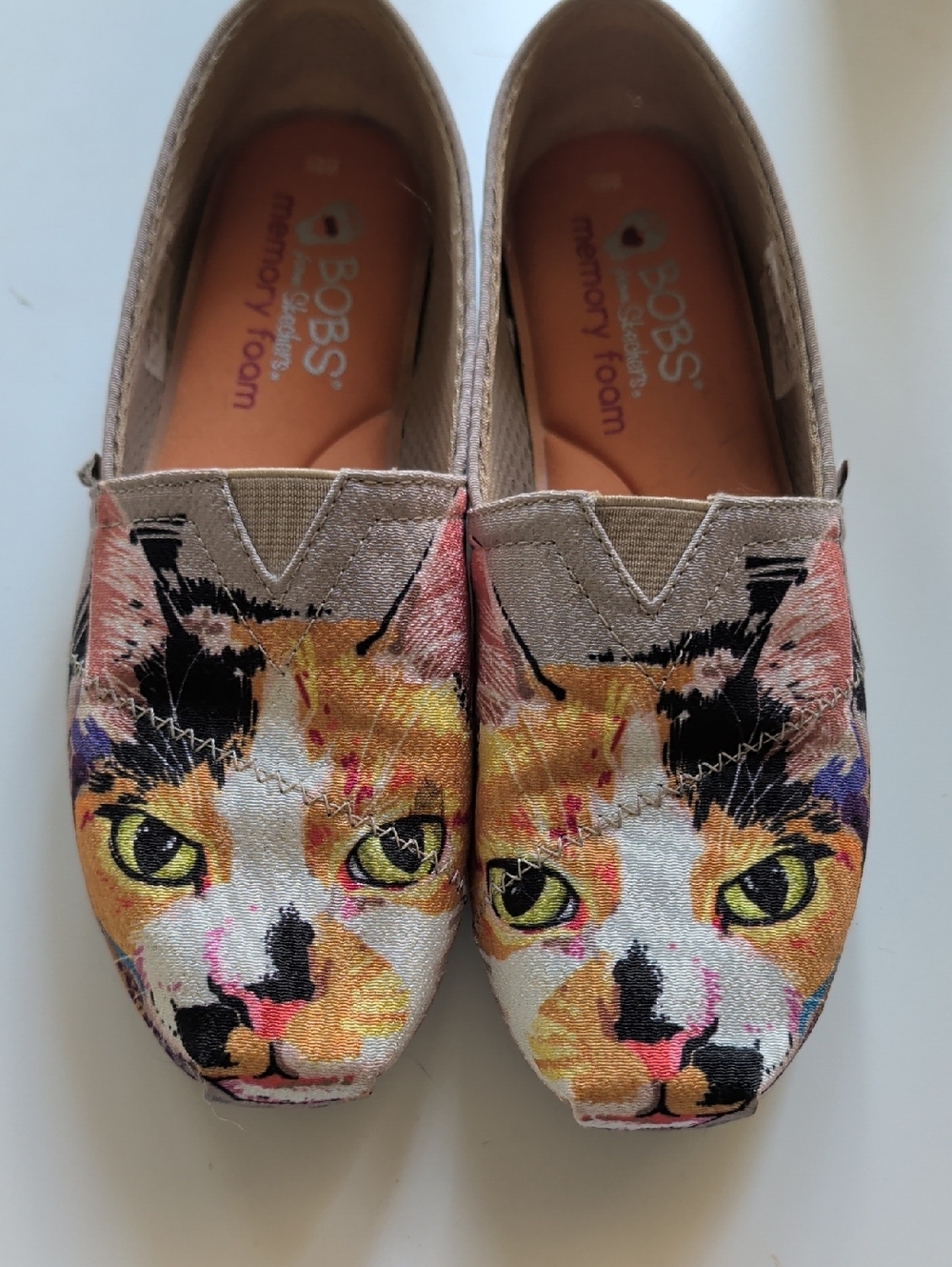 Skechers BOBS Memory Foam Cat Print Slip-On Flats - Multicolor